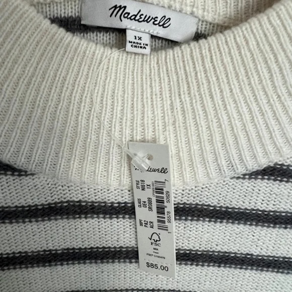 Madewell Womens Stripe Play Mock Pullover Sweater 1X Wool Blend NWT Plus - Picture 5 of 7